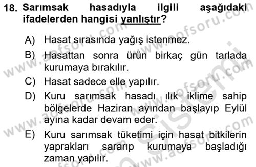 Bahçe Tarımı 2 Dersi 2018 - 2019 Yılı 3 Ders Sınav Soruları 18. Soru