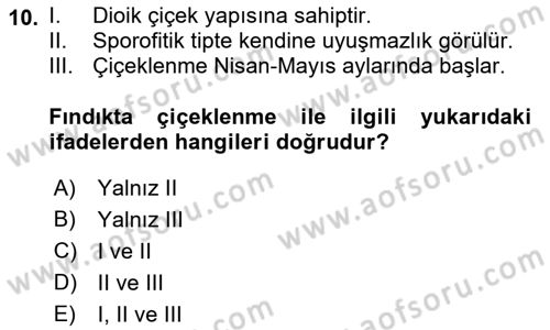 Bahçe Tarımı 2 Dersi 2018 - 2019 Yılı (Vize) Ara Sınav Soruları 10. Soru