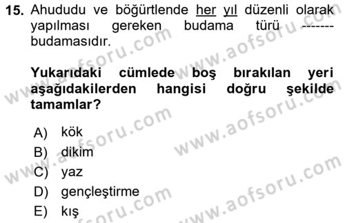 Bahçe Tarımı 2 Dersi 2018 - 2019 Yılı (Vize) Ara Sınav Soruları 15. Soru