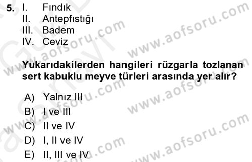 Bahçe Tarımı 2 Dersi 2018 - 2019 Yılı (Vize) Ara Sınav Soruları 5. Soru
