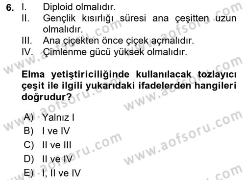Bahçe Tarımı 2 Dersi 2018 - 2019 Yılı (Vize) Ara Sınav Soruları 6. Soru