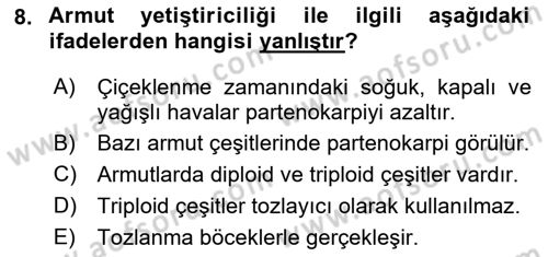Bahçe Tarımı 2 Dersi 2018 - 2019 Yılı (Vize) Ara Sınav Soruları 8. Soru