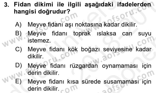 Bahçe Tarımı 2 Dersi 2018 - 2019 Yılı (Final) Dönem Sonu Sınavı 3. Soru