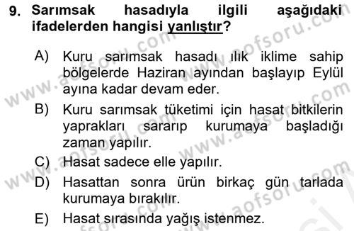 Bahçe Tarımı 2 Dersi 2018 - 2019 Yılı (Final) Dönem Sonu Sınav Soruları 9. Soru