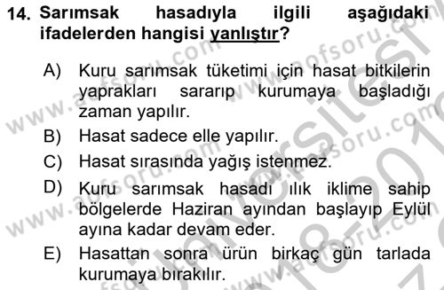 Bahçe Tarımı 2 Dersi 2018 - 2019 Yılı Yaz Okulu Sınav Soruları 14. Soru
