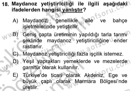 Bahçe Tarımı 2 Dersi 2018 - 2019 Yılı Yaz Okulu Sınav Soruları 18. Soru