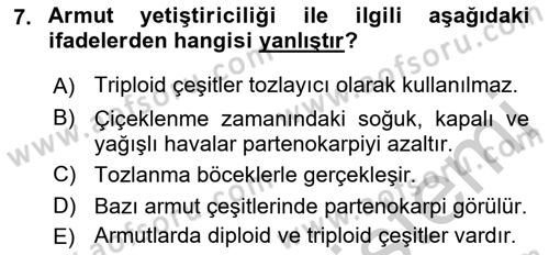 Bahçe Tarımı 2 Dersi 2018 - 2019 Yılı Yaz Okulu Sınav Soruları 7. Soru