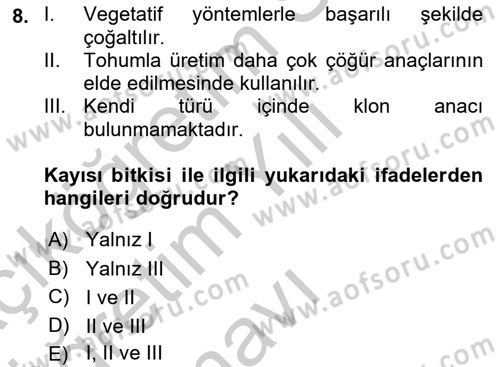 Bahçe Tarımı 2 Dersi 2018 - 2019 Yılı Yaz Okulu Sınav Soruları 8. Soru