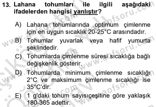 Bahçe Tarımı 2 Dersi 2020 - 2021 Yılı Yaz Okulu Sınavı 13. Soru