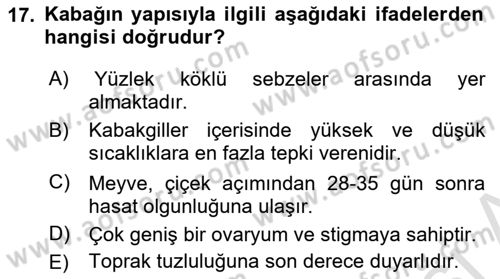 Bahçe Tarımı 2 Dersi 2020 - 2021 Yılı Yaz Okulu Sınavı 17. Soru