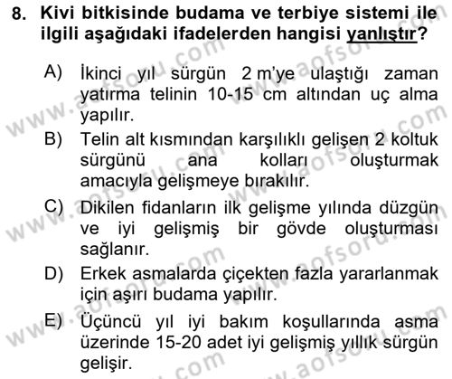 Bahçe Tarımı 2 Dersi 2020 - 2021 Yılı Yaz Okulu Sınavı 8. Soru