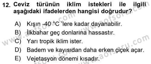 Bahçe Tarımı 2 Dersi 2021 - 2022 Yılı (Vize) Ara Sınav Soruları 12. Soru
