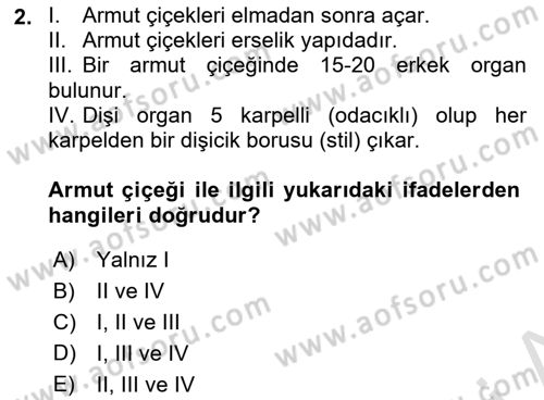 Bahçe Tarımı 2 Dersi 2021 - 2022 Yılı (Vize) Ara Sınav Soruları 2. Soru