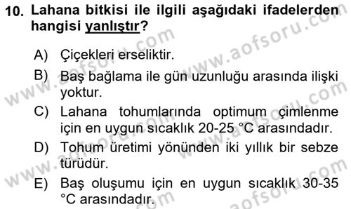 Bahçe Tarımı 2 Dersi 2021 - 2022 Yılı (Final) Dönem Sonu Sınav Soruları 10. Soru