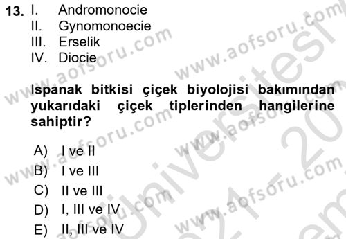 Bahçe Tarımı 2 Dersi 2021 - 2022 Yılı (Final) Dönem Sonu Sınavı 13. Soru