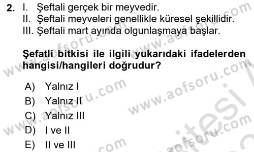 Bahçe Tarımı 2 Dersi 2021 - 2022 Yılı (Final) Dönem Sonu Sınavı 2. Soru