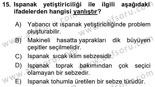 Bahçe Tarımı 2 Dersi 2021 - 2022 Yılı Yaz Okulu Sınav Soruları 15. Soru