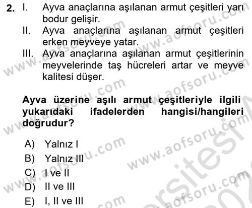 Bahçe Tarımı 2 Dersi 2021 - 2022 Yılı Yaz Okulu Sınavı 2. Soru