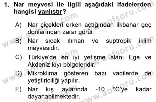Bahçe Tarımı 2 Dersi 2023 - 2024 Yılı (Vize) Ara Sınav Soruları 1. Soru