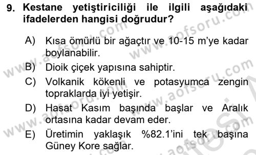 Bahçe Tarımı 2 Dersi 2023 - 2024 Yılı (Vize) Ara Sınav Soruları 9. Soru