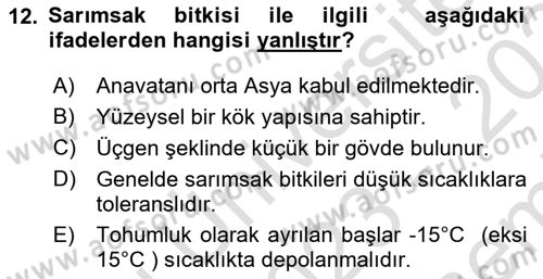 Bahçe Tarımı 2 Dersi 2023 - 2024 Yılı (Final) Dönem Sonu Sınavı 12. Soru