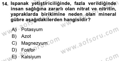 Bahçe Tarımı 2 Dersi 2023 - 2024 Yılı (Final) Dönem Sonu Sınav Soruları 14. Soru