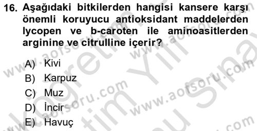 Bahçe Tarımı 2 Dersi 2023 - 2024 Yılı (Final) Dönem Sonu Sınav Soruları 16. Soru