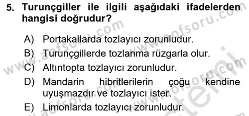 Bahçe Tarımı 2 Dersi 2023 - 2024 Yılı (Final) Dönem Sonu Sınav Soruları 5. Soru