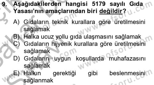 Gıda Bilimi ve Teknolojisi Dersi 2012 - 2013 Yılı (Vize) Ara Sınav Soruları 9. Soru