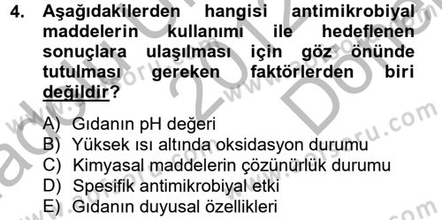 Gıda Bilimi ve Teknolojisi Dersi 2012 - 2013 Yılı (Final) Dönem Sonu Sınavı 4. Soru