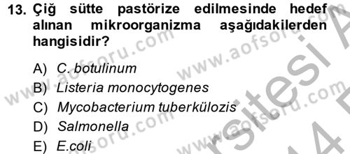Gıda Bilimi ve Teknolojisi Dersi 2013 - 2014 Yılı (Vize) Ara Sınav Soruları 13. Soru