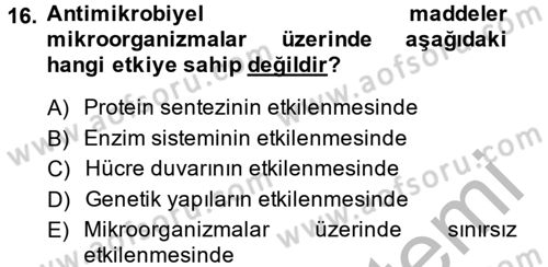 Gıda Bilimi ve Teknolojisi Dersi 2013 - 2014 Yılı (Vize) Ara Sınav Soruları 16. Soru