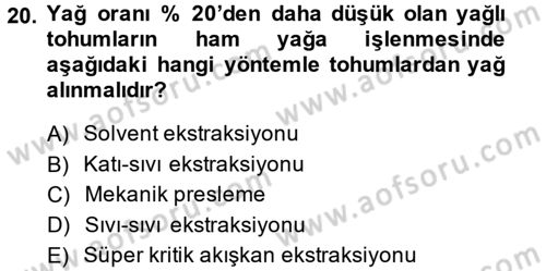 Gıda Bilimi ve Teknolojisi Dersi 2013 - 2014 Yılı Tek Ders Sınavı 20. Soru
