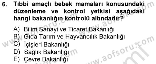 Gıda Bilimi ve Teknolojisi Dersi 2013 - 2014 Yılı Tek Ders Sınavı 6. Soru