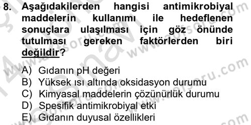 Gıda Bilimi ve Teknolojisi Dersi 2013 - 2014 Yılı Tek Ders Sınavı 8. Soru