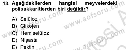 Gıda Bilimi ve Teknolojisi Dersi 2014 - 2015 Yılı Tek Ders Sınav Soruları 13. Soru