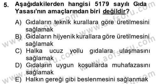 Gıda Bilimi ve Teknolojisi Dersi 2014 - 2015 Yılı Tek Ders Sınav Soruları 5. Soru