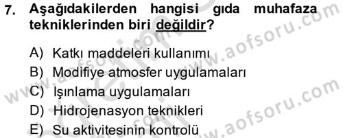 Gıda Bilimi ve Teknolojisi Dersi 2014 - 2015 Yılı Tek Ders Sınav Soruları 7. Soru