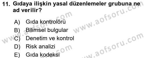 Gıda Bilimi ve Teknolojisi Dersi 2015 - 2016 Yılı (Vize) Ara Sınav Soruları 11. Soru