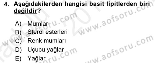 Gıda Bilimi ve Teknolojisi Dersi 2015 - 2016 Yılı (Vize) Ara Sınav Soruları 4. Soru