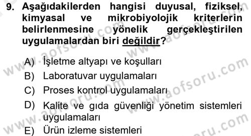 Gıda Bilimi ve Teknolojisi Dersi 2015 - 2016 Yılı (Vize) Ara Sınav Soruları 9. Soru