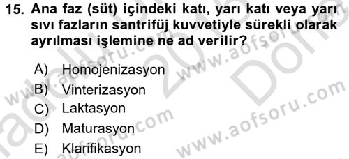 Gıda Bilimi ve Teknolojisi Dersi 2015 - 2016 Yılı (Final) Dönem Sonu Sınav Soruları 15. Soru