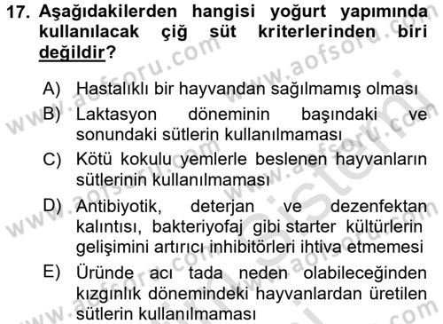 Gıda Bilimi ve Teknolojisi Dersi 2015 - 2016 Yılı (Final) Dönem Sonu Sınav Soruları 17. Soru