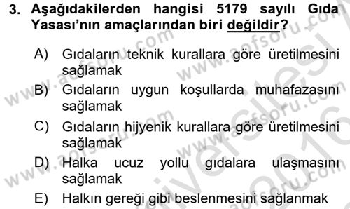 Gıda Bilimi ve Teknolojisi Dersi 2015 - 2016 Yılı (Final) Dönem Sonu Sınav Soruları 3. Soru