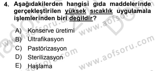 Gıda Bilimi ve Teknolojisi Dersi 2015 - 2016 Yılı (Final) Dönem Sonu Sınav Soruları 4. Soru