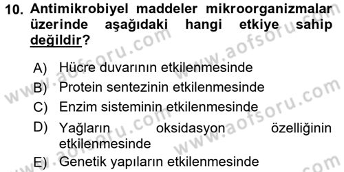 Gıda Bilimi ve Teknolojisi Dersi 2015 - 2016 Yılı Tek Ders Sınav Soruları 10. Soru