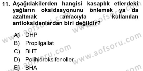 Gıda Bilimi ve Teknolojisi Dersi 2015 - 2016 Yılı Tek Ders Sınav Soruları 11. Soru