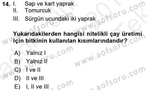 Gıda Bilimi ve Teknolojisi Dersi 2015 - 2016 Yılı Tek Ders Sınav Soruları 14. Soru