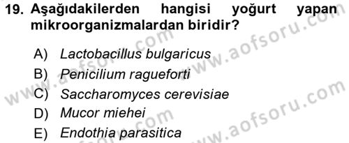 Gıda Bilimi ve Teknolojisi Dersi 2015 - 2016 Yılı Tek Ders Sınav Soruları 19. Soru