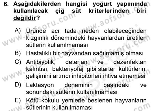 Gıda Bilimi ve Teknolojisi Dersi 2015 - 2016 Yılı Tek Ders Sınav Soruları 6. Soru